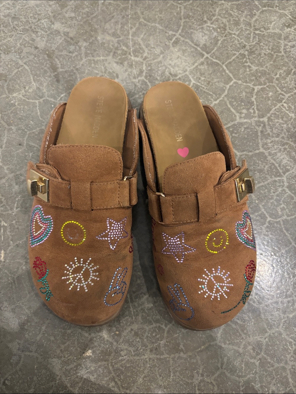 Steve Madden Brown Embellished Suede Slip-On Clogs
